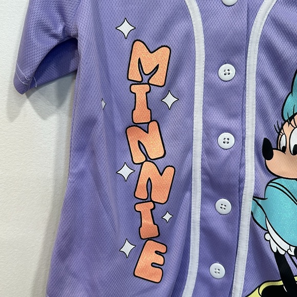 NWOT Disney Minnie Mouse Shimmer Glitter Kids Baseball Jersey Shirt 4/5 - Picture 3 of 9